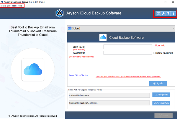 Aryson iCloud Email Backup Tool screenshot