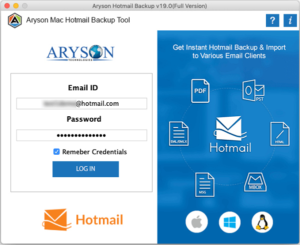 Aryson Hotmail Backup Extractor software
