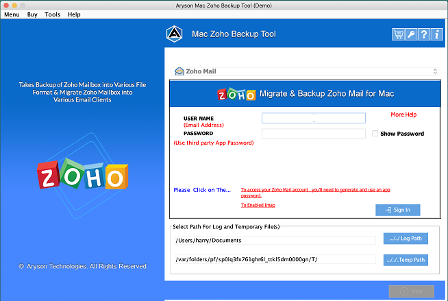 Aryson Zoho Backup Tool for Mac 21.12 full