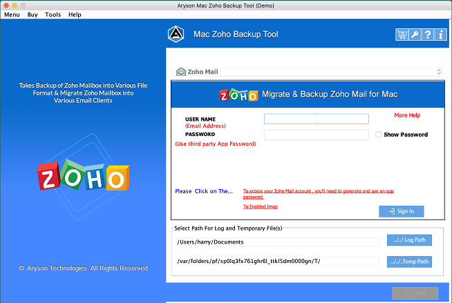 Aryson Zoho Backup Tool for Mac