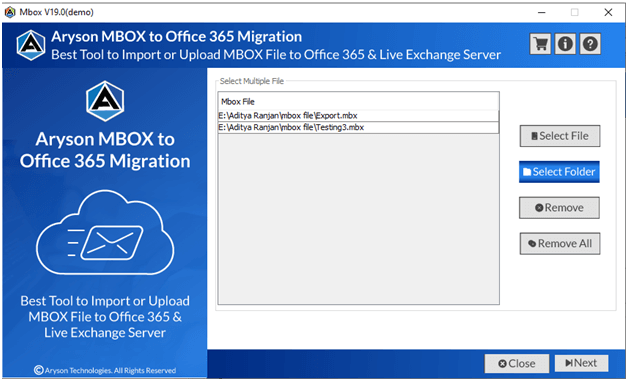 Aryson MBOX to Office 365 Migration screenshot