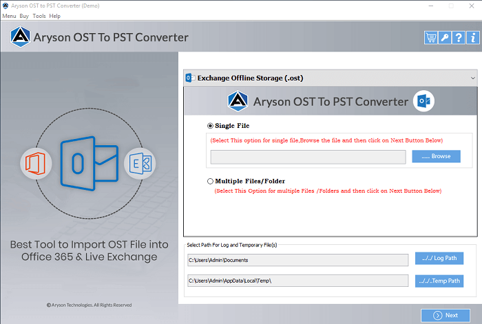 Aryson OST to PST Converter