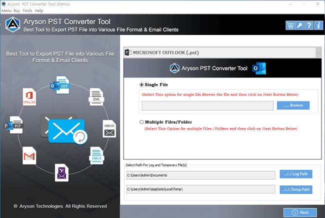 Aryson PST Importer Tool screenshot