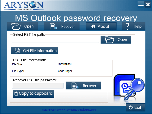 Aryson Outlook Password Recovery screenshot