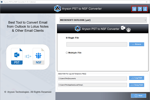 Aryson PST to NSF Converter screenshot Aryson PST to NSF Converter screenshot