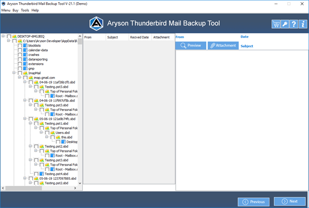 Aryson Thunderbird Backup Tool screenshot