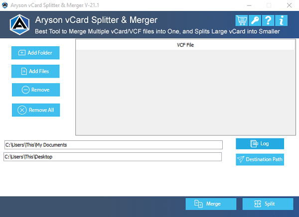 Aryson vCard Splitter and Merger