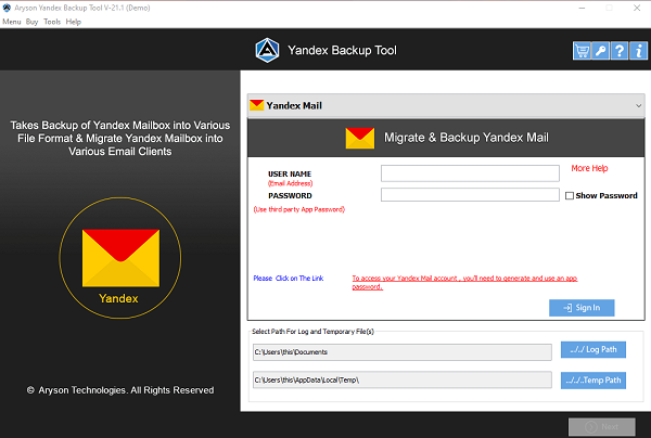 Aryson Yandex Backup Tool Windows 11 download