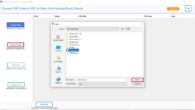 select the OST file(s) you want to convert