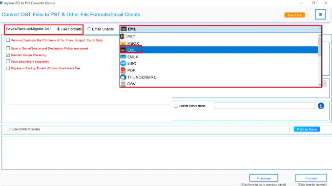 select EML as the export format