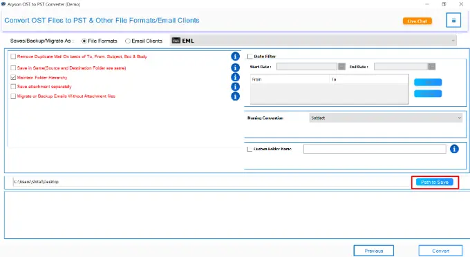 save the EML files