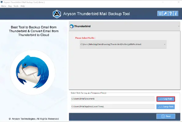 download and install the Aryson Thunderbird Backup Tool