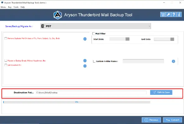 Click Destination Path and select a folder location