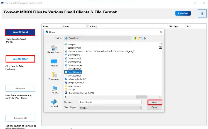 add the specific MBOX file