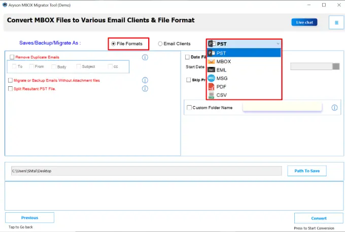 select PST if you want to import MBOX into Outlook