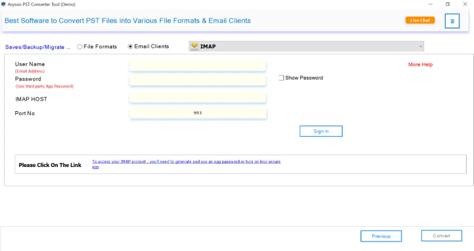 Enter your New Outlook email address, IMAP server details