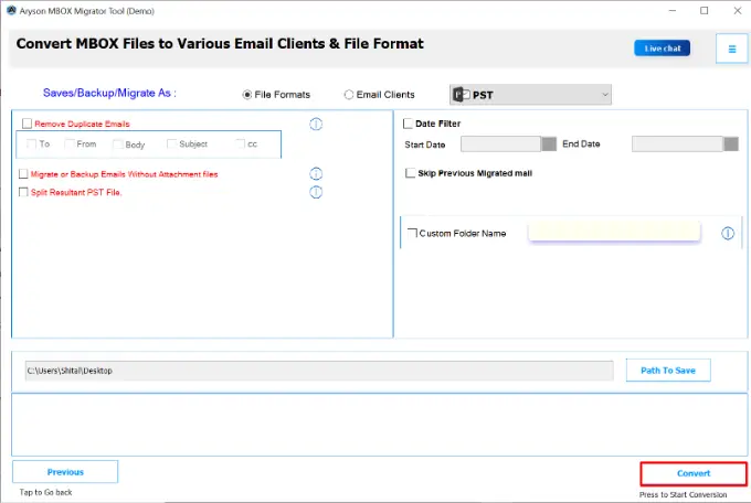 click on the Convert button to import MBOX to Outlook