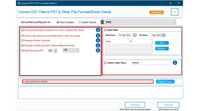 specify the destination folder in which you wish to save