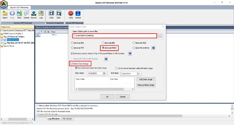 select the output format for the recovered file