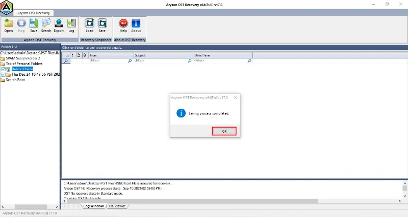 path to save the output file and click on the OK