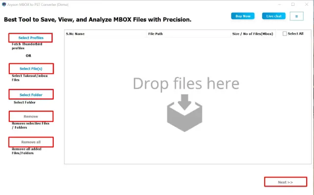 click on the Select File or Select Folder button