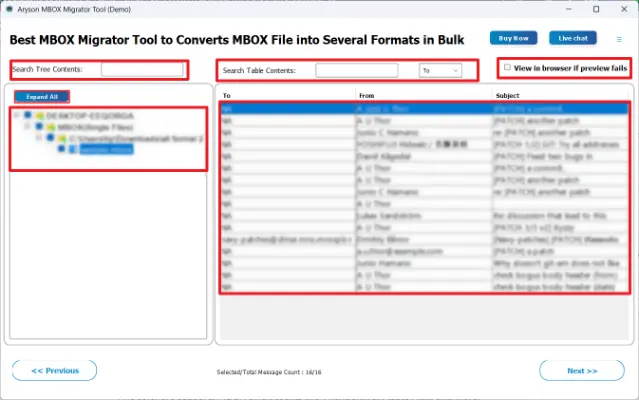 select and preview the selected data