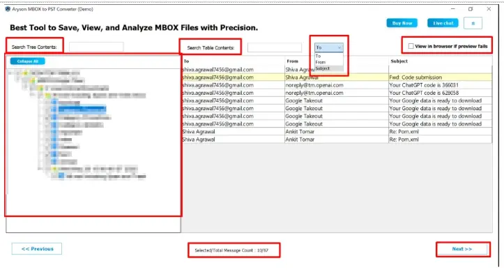 preview your emails, attachments, and folder structure