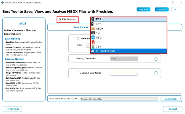 select Outlook PST as the saving format