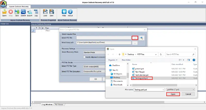click Open and load the required corrupt PST file