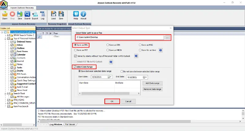 Select the saving format and choose the Date filter