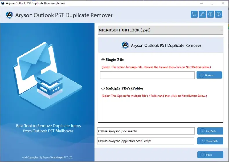 Install and open the Aryson Outlook Duplicate Remover tool