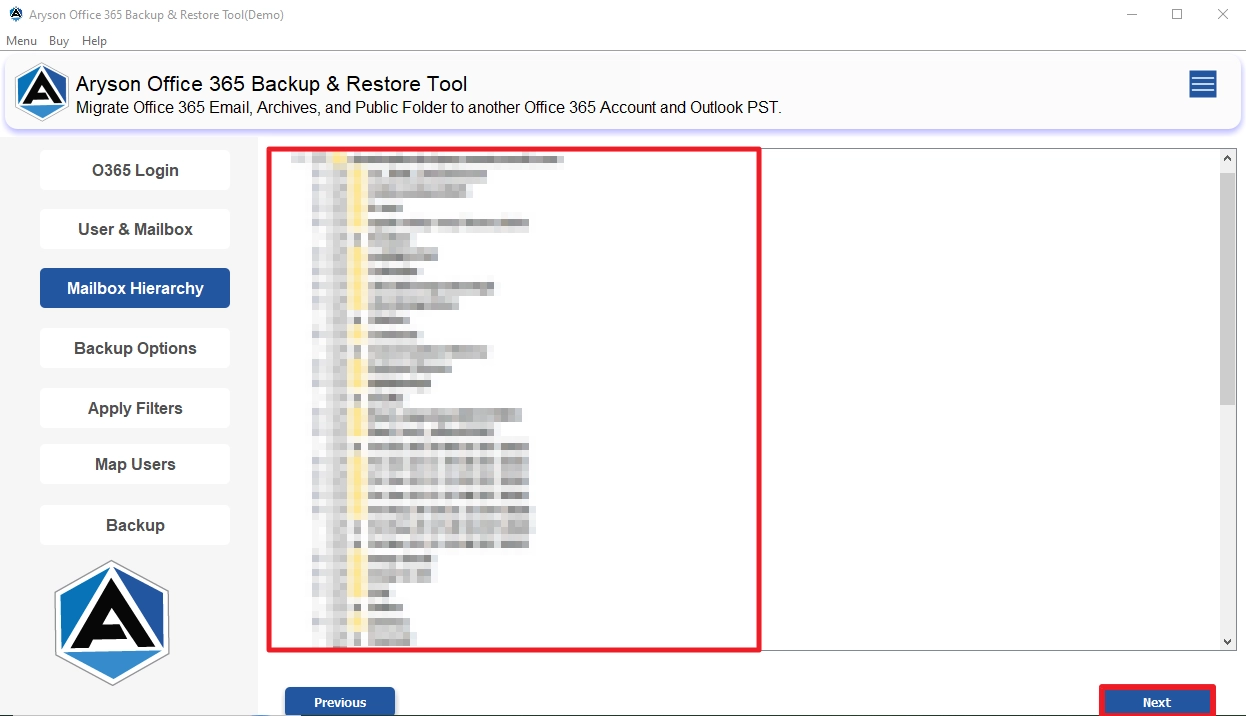Select the required folders from the hierarchy
