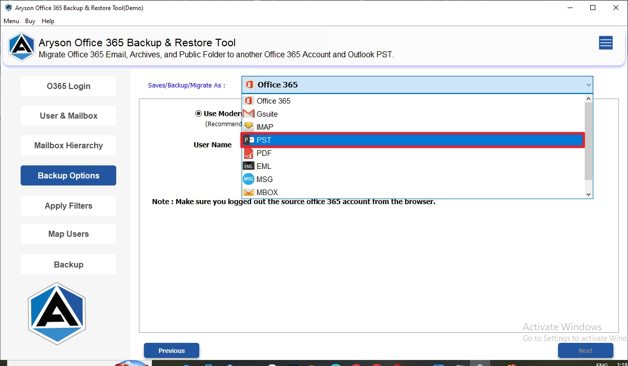 select the PST file