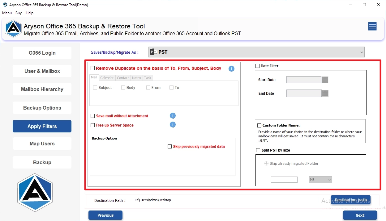 Configure the built-in filters