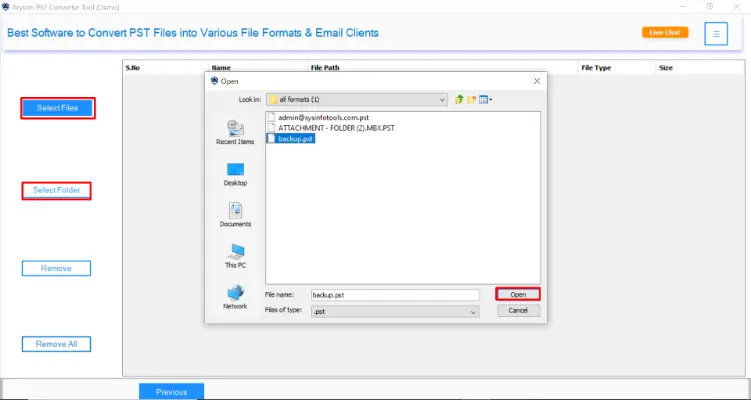 click on Select File(s) to browse and upload your PST file