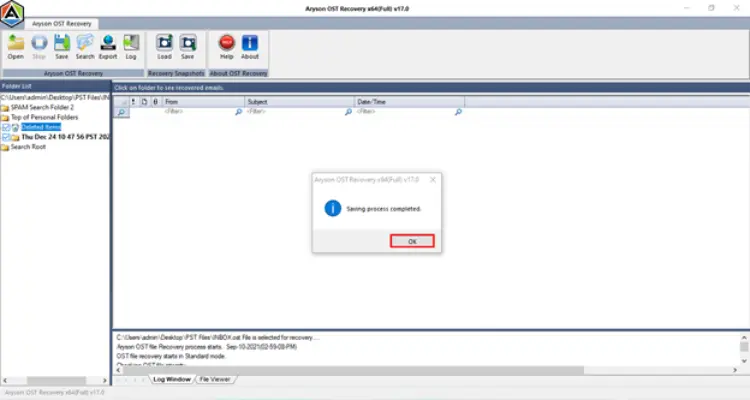 choose the destination folder to save the recovered file