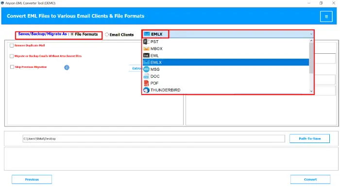 select EMLX as output format