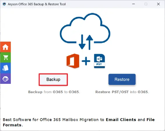 Launch the Aryson Office 365 Backup & Restore Tool