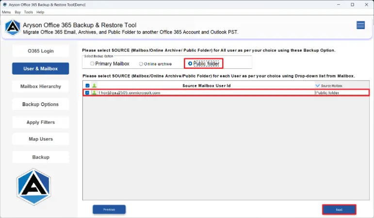 Mark the public folder radio button to load the data