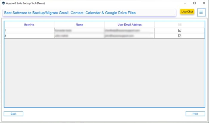 Select the users or specific email address