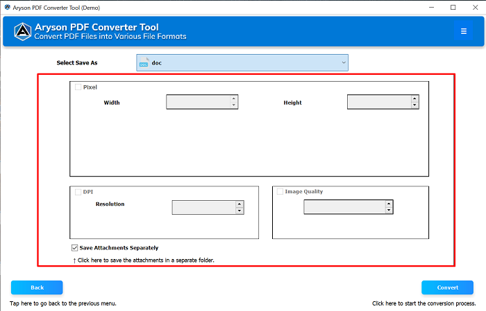 choose the Width, Height and image quality