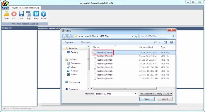 select your Corrupted MS Access Database Files