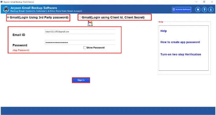 Enter your Gmail credentials with required permissions
