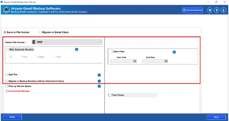select specific date ranges, labels, or email types