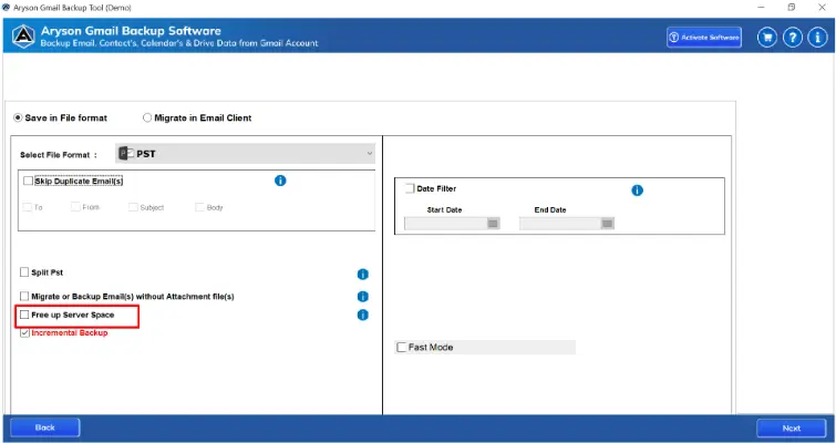 use the Free Up Server Space Option to Gmail storage cleanup