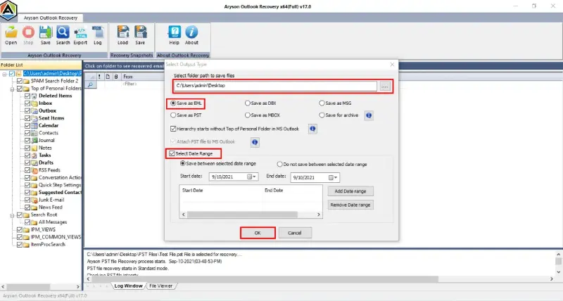 Select the required folders & items & choose