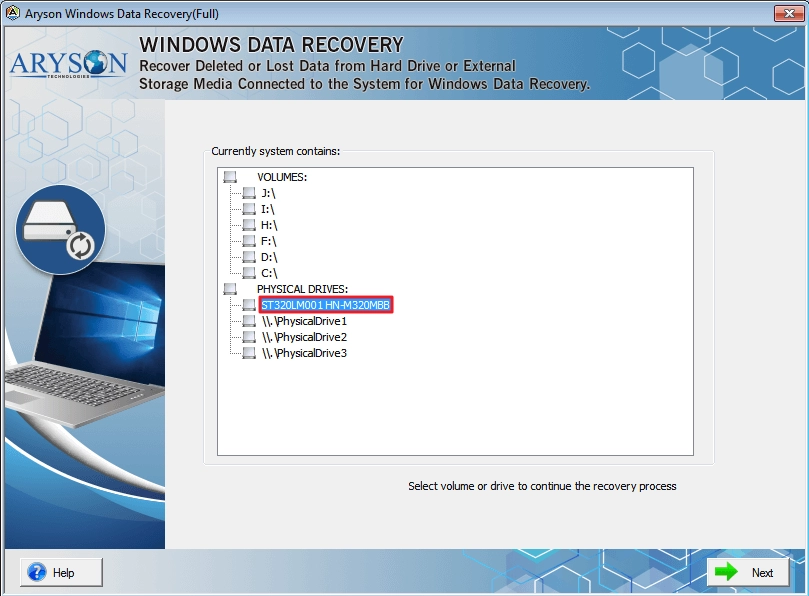 Select the affected SSD drive and click Next